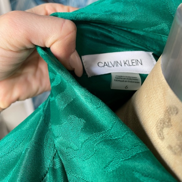 Calvin Klein tie-sleeve jacquard shirt dress / green / medium - Picture 4 of 7